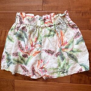 OndadeMar‎ 100% Linen Floral High-Waisted Shorts Womens M Safari